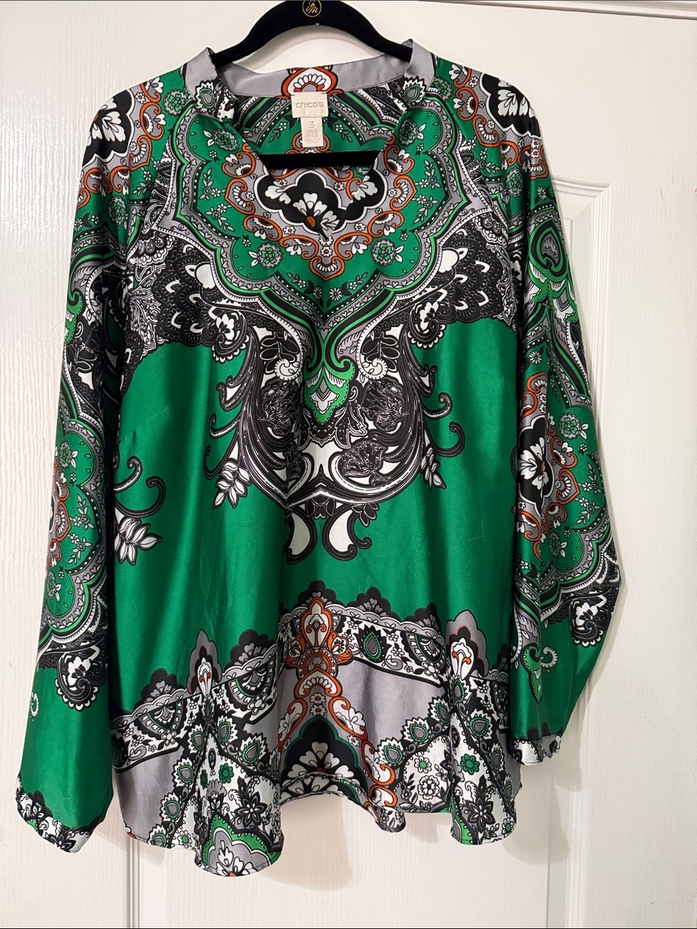 Chico's Emerald Green Paisley-Pattern Tunic Top